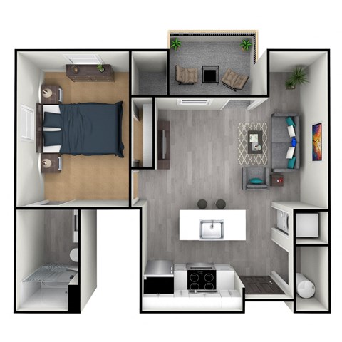 Floor plan for 1 bed, 1 bath, 784 sqft